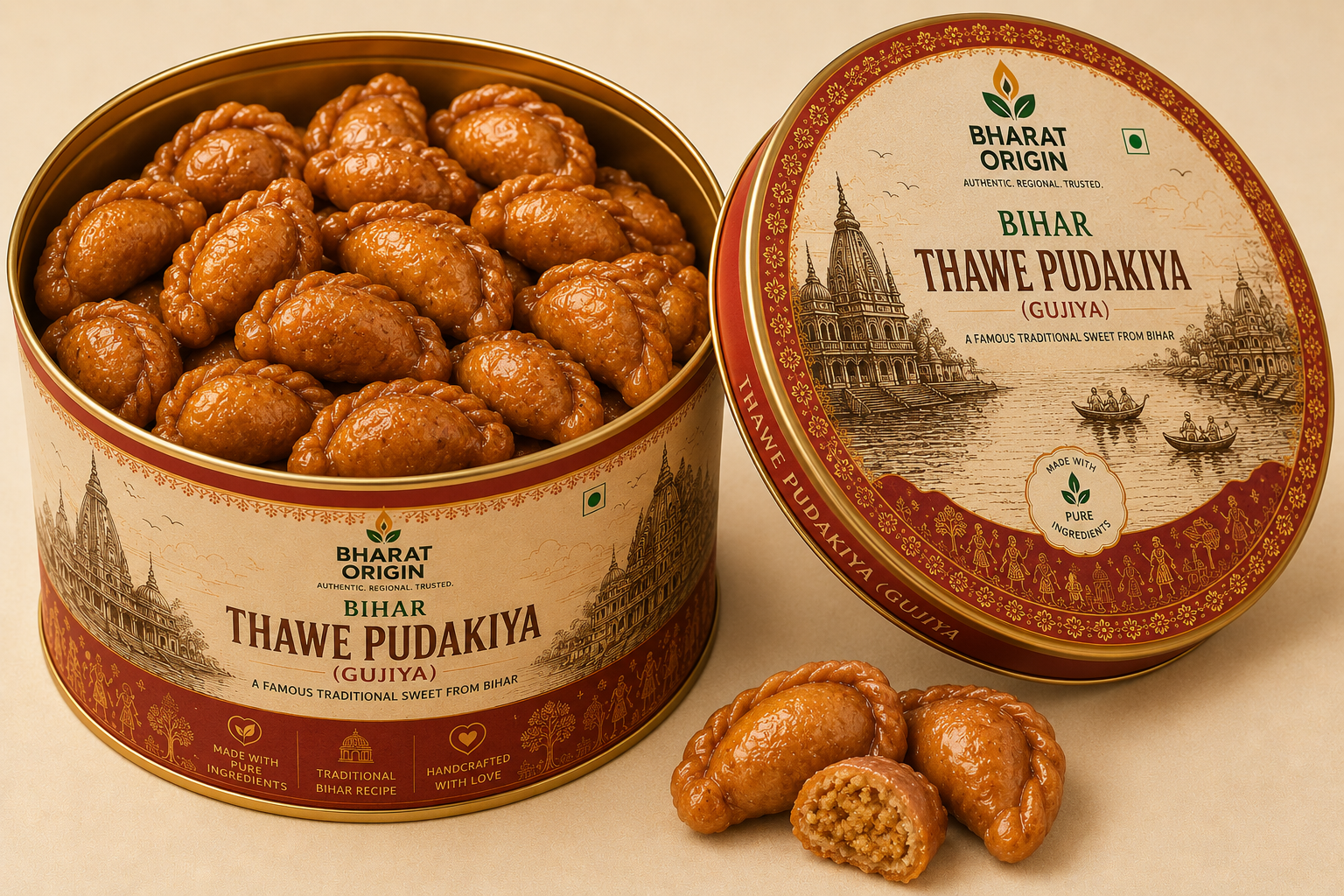 Bihar Thawe Pudakiya Gujiya - Open Tin
