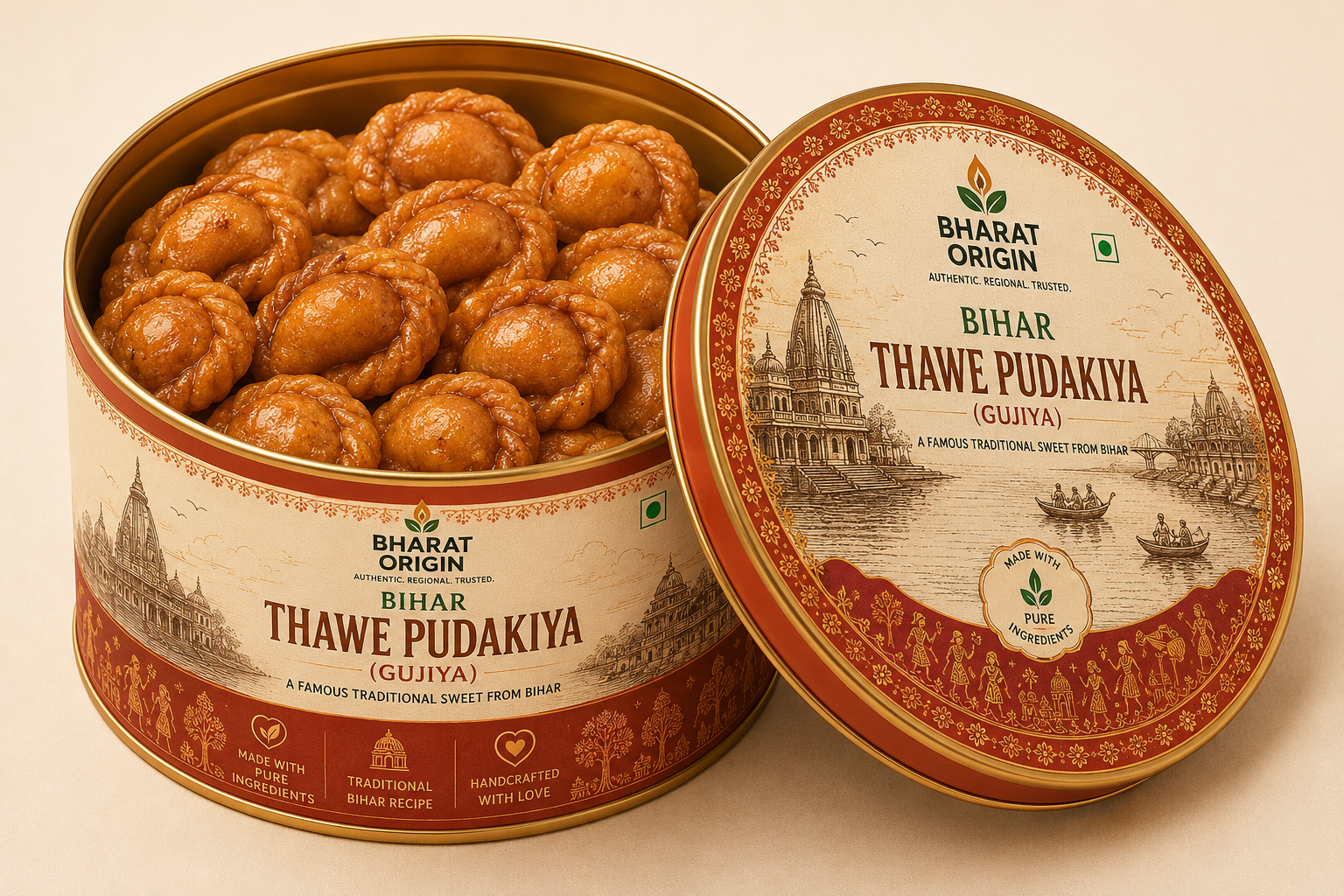Bihar Thawe Pudakiya Gujiya - Tin with Lid