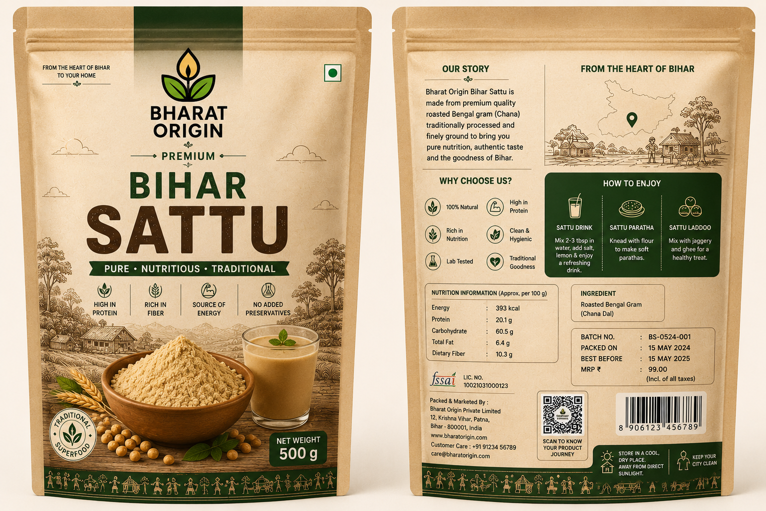 Premium Bihar Sattu packaging front