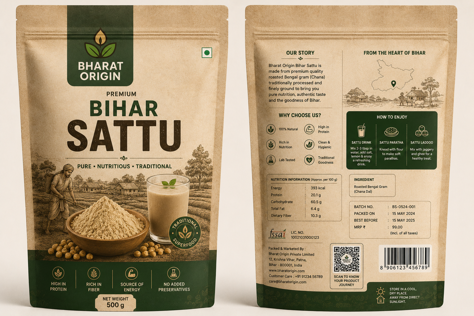 Premium Bihar Sattu packaging back